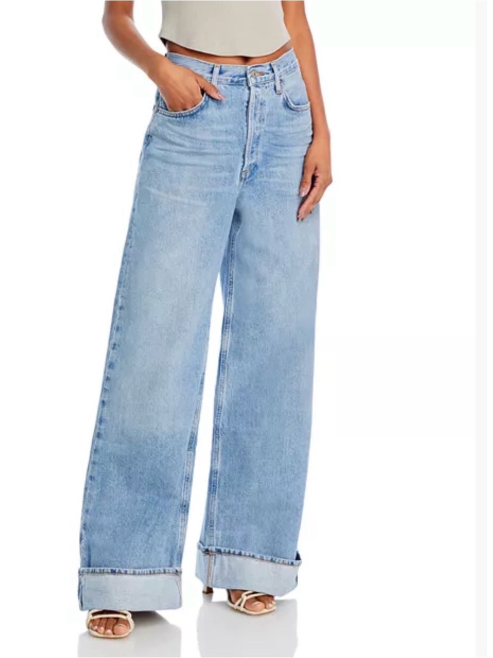 Agolde Dame Wide Leg Cuffed Jeans - Size 27
